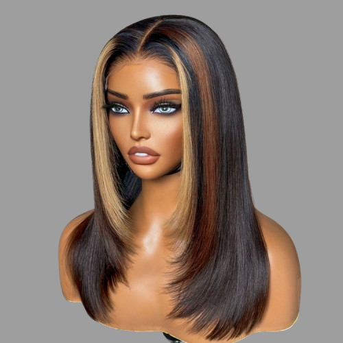 Limited Design | Luxurious Combo Color Highlights Silky Layered Cut Glueless 5x5 Closure HD Lace Long Wig #RHS.