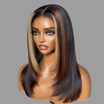 Limited Design | Luxurious Combo Color Highlights Silky Layered Cut Glueless 5x5 Closure HD Lace Long Wig #RHS.