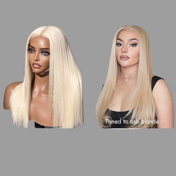 Easily Redyed 613 Silky Straight 5x5 Closure HD Lace Glueless Mid Part Long Wig 100% Human Hair #RHS.