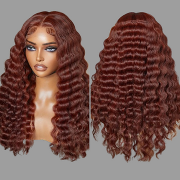 Retro Trends Dark Reddish Brown Ocean Wave Glueless 5x5 Closure Lace Long Wig #RHS.