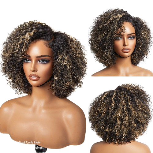 1 SEC INSTALL WIG | Honey Blonde Highlight Kinky Curly Glueless Minimalist HD Lace Classic Short Wig #RHS.