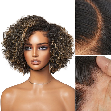 1 SEC INSTALL WIG | Honey Blonde Highlight Kinky Curly Glueless Minimalist HD Lace Classic Short Wig #RHS.